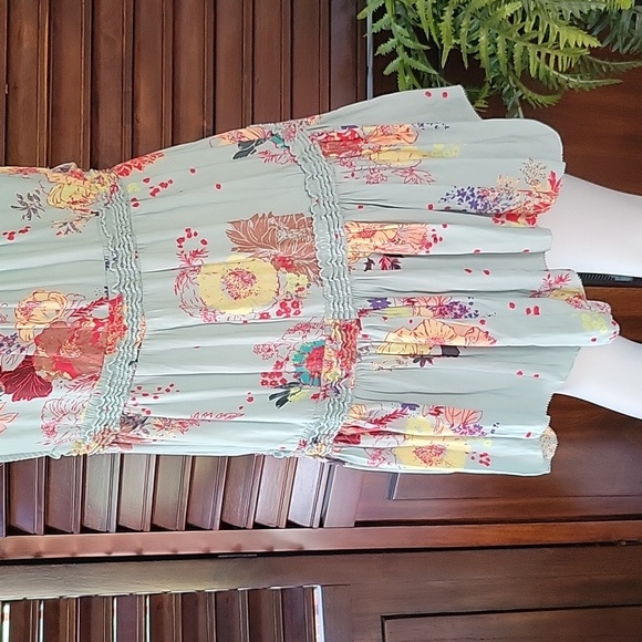 Free People Floral Babydoll V-Neck Blouse Sleeveless Flowy Ruffle Top Cottage Sm - Picture 4 of 9